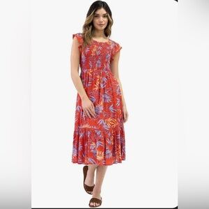 Lost & Wander Still On Vacay Floral Red Midi Dress Size Small NWOT